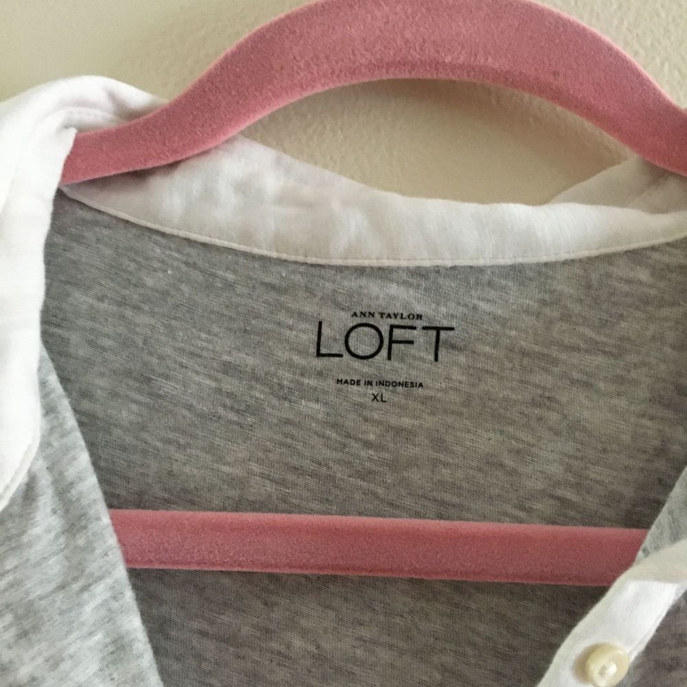 Loft Gray & White Collared Button Down Top - image 4